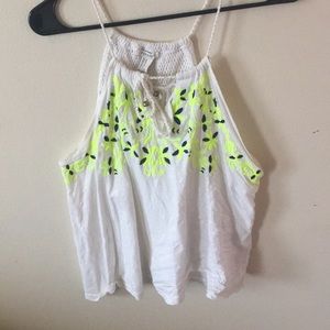 Neon yellow and navy blue cropped tank